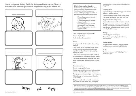 Black and white If You're Happy and You Know It emotions children's activity page plus teacher's lesson ideas