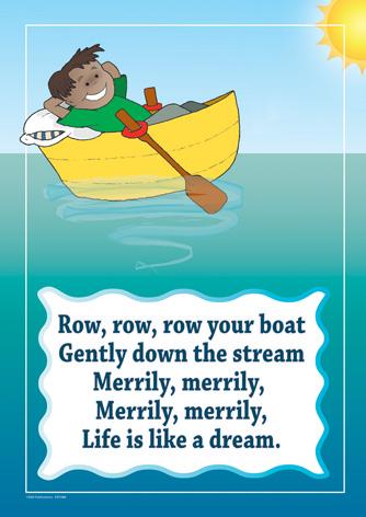 Row, Row, Row Your Boat colourful children's nursery rhyme song poster