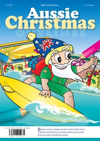 Australian Santa on a surfboard at the beach