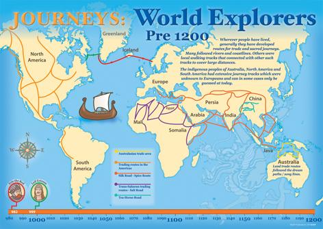World explorers map poster, pre 1200