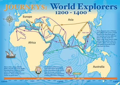 World explorers map poster, 1200–1400