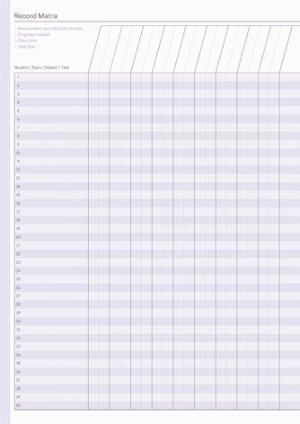 Matrix record sheet, left hand page, dusky purple