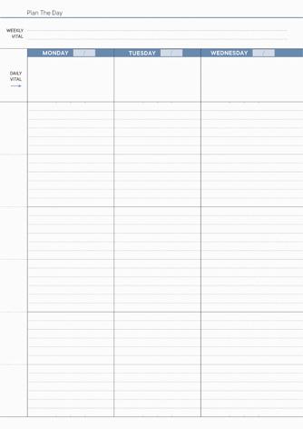 Weekly spread, left hand page, dusky blue