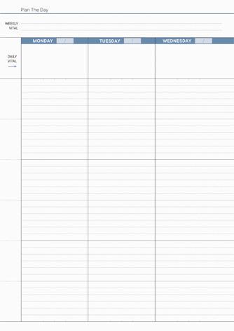 Weekly spread, left hand page, dusky blue