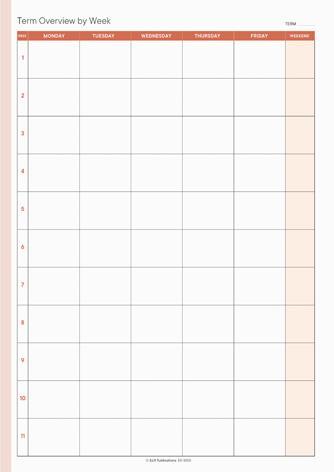 Term overview by week, terracotta