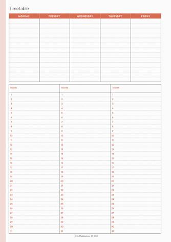 Timetable, 3 months, terracotta