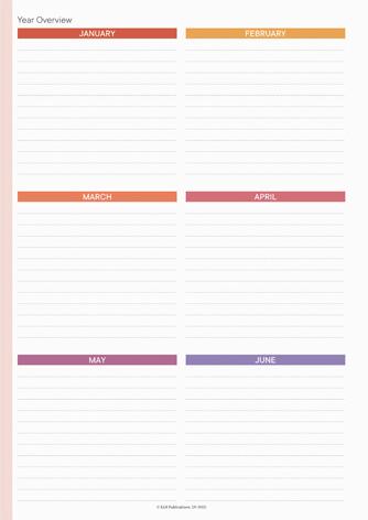 Year overview, left hand page, multi-colour