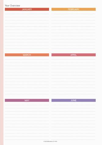 Year overview, left hand page, multi-colour