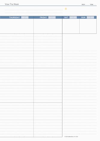 Weekly spread, right hand page, dusky blue