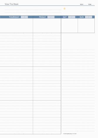 Weekly spread, right hand page, dusky blue