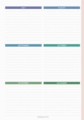 Year overview, right hand page, multi-colour