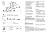 Black and white Twinkle Twinkle Little Star children's activity page plus teacher's lesson ideas