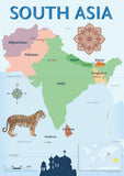 South Asia map, India, Nepal, Pakistan, Afghanistan, Bangladesh, Sri Lanka, Bhutan, Maldives
