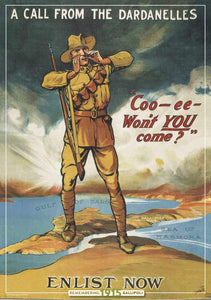 4592 War poster, solder calling Coo-ee at the Dardanelles